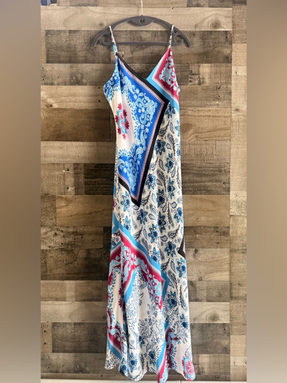LOFT Blue, White & Red Floral Maxi Slip Dress - Picture 4 of 9